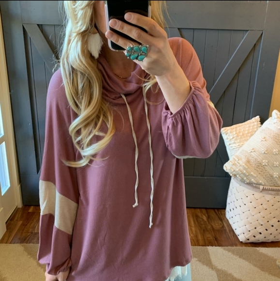 Plum Colored Mock Neck Oversized Waffle Knit Tunic - Picture 5 of 5